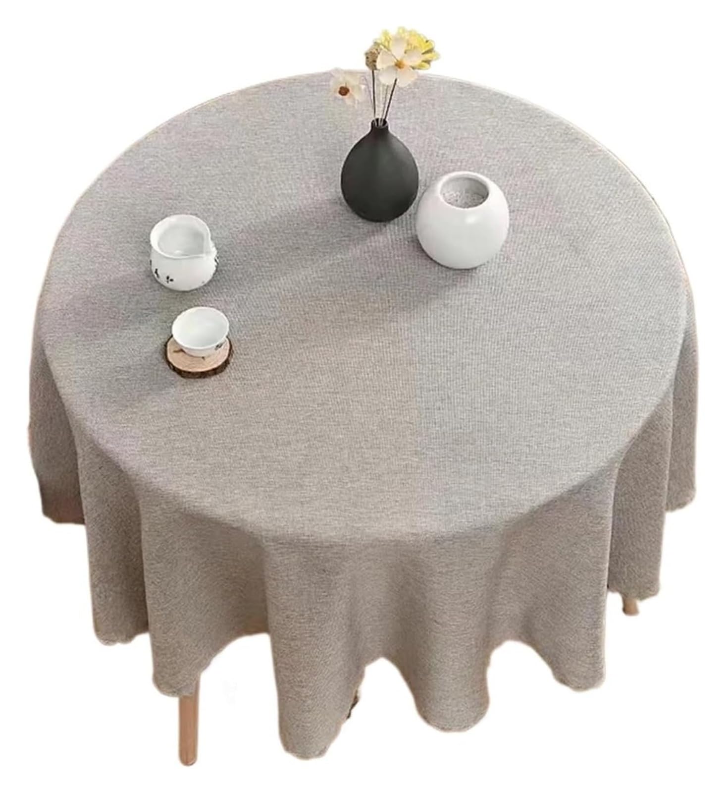Tablecloth Round Tablecloth Cotton Linen Multicolor 90-180 Cm(Khaki,120cm)