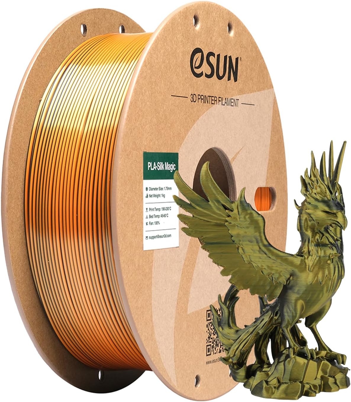 eSUN Silk PLA 3D Printer Filament 1.75mm Black Gold Dual Color Shiny Silky Filament, Dimensional Accuracy +/-0.03mm, 1kg (2.2lbs) Cardboard Spool for Most FDM 3D Printers