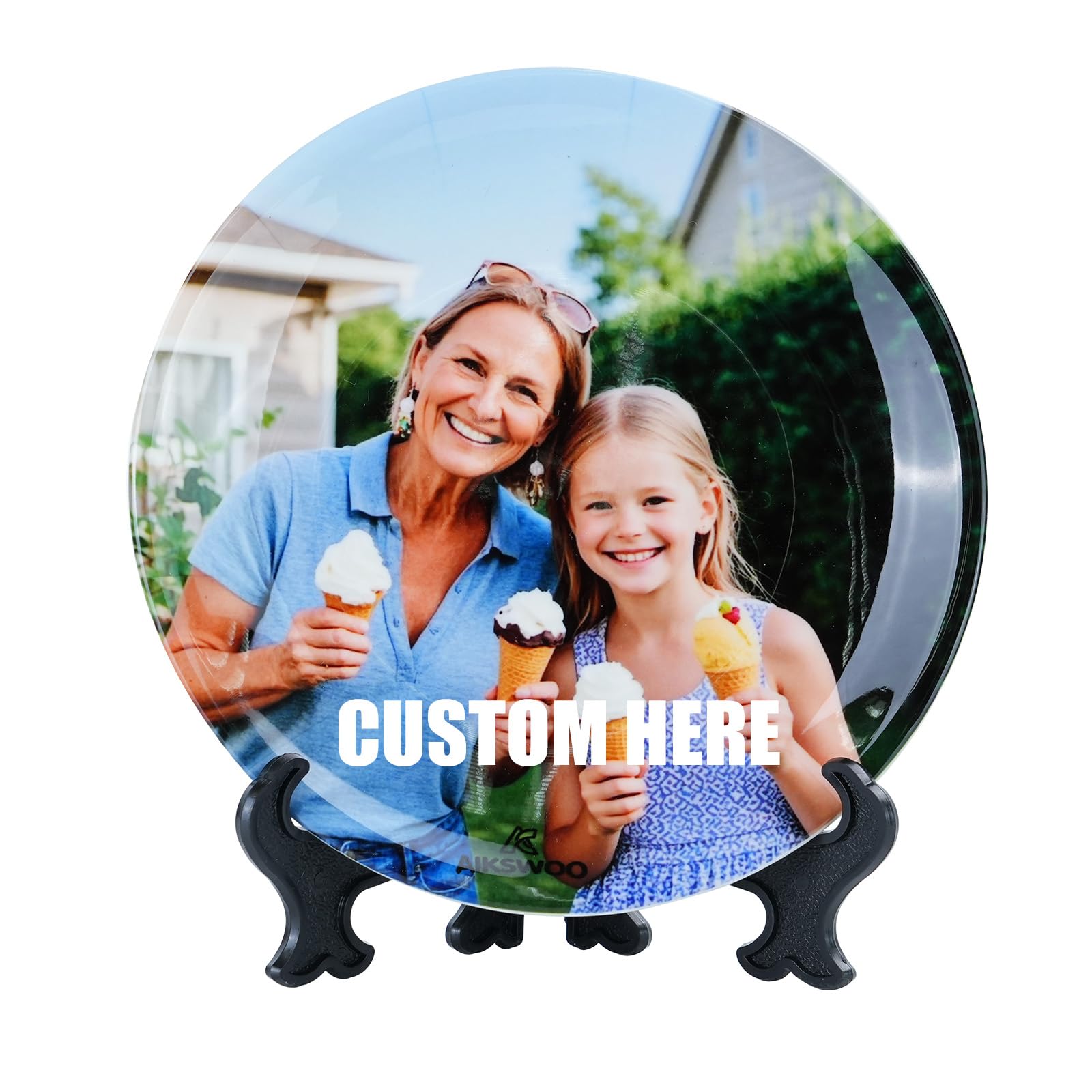 AIKSWOO Custom Photo Ceramic Commemorative Plates, Personalized Decorative Plate with Name and Text, Gift for Mothers Day Birthday Anniversary