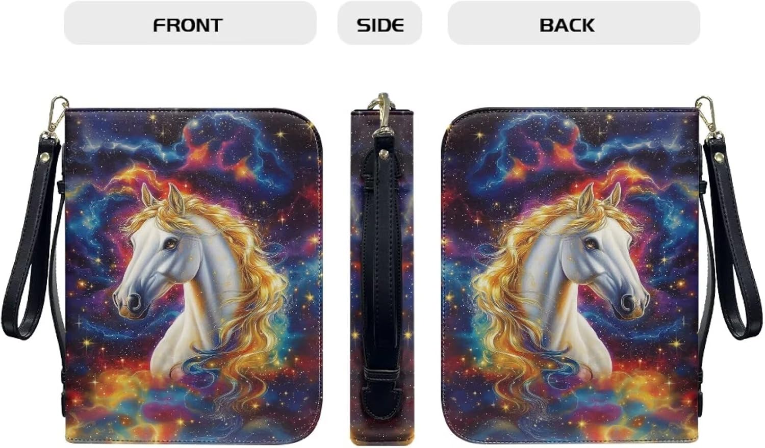 Horse Print Bible Cover Case for Women, Zipper Church Book Bag with Top Handle Bible Study Supplies Carrying Book Case, Christian Gifts for Women Men