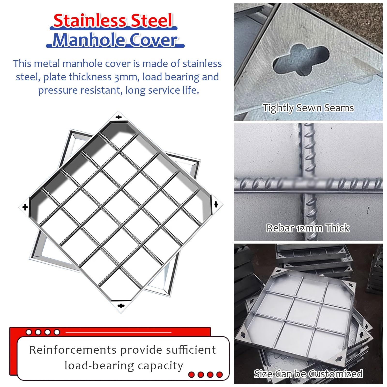 Unsichtbare Schachtabdeckung | 80x80 Cm | Edelstahl