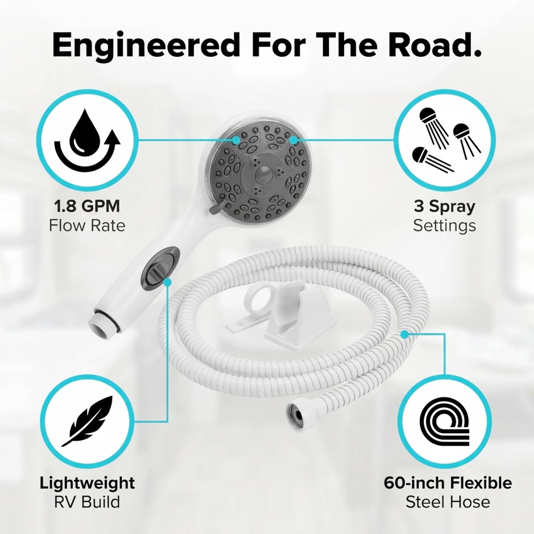 Kit de ducha de mano y manguera Dura Faucet Premium para autocaravanas - Interruptor de encendido/apagado ecológico (blanco)