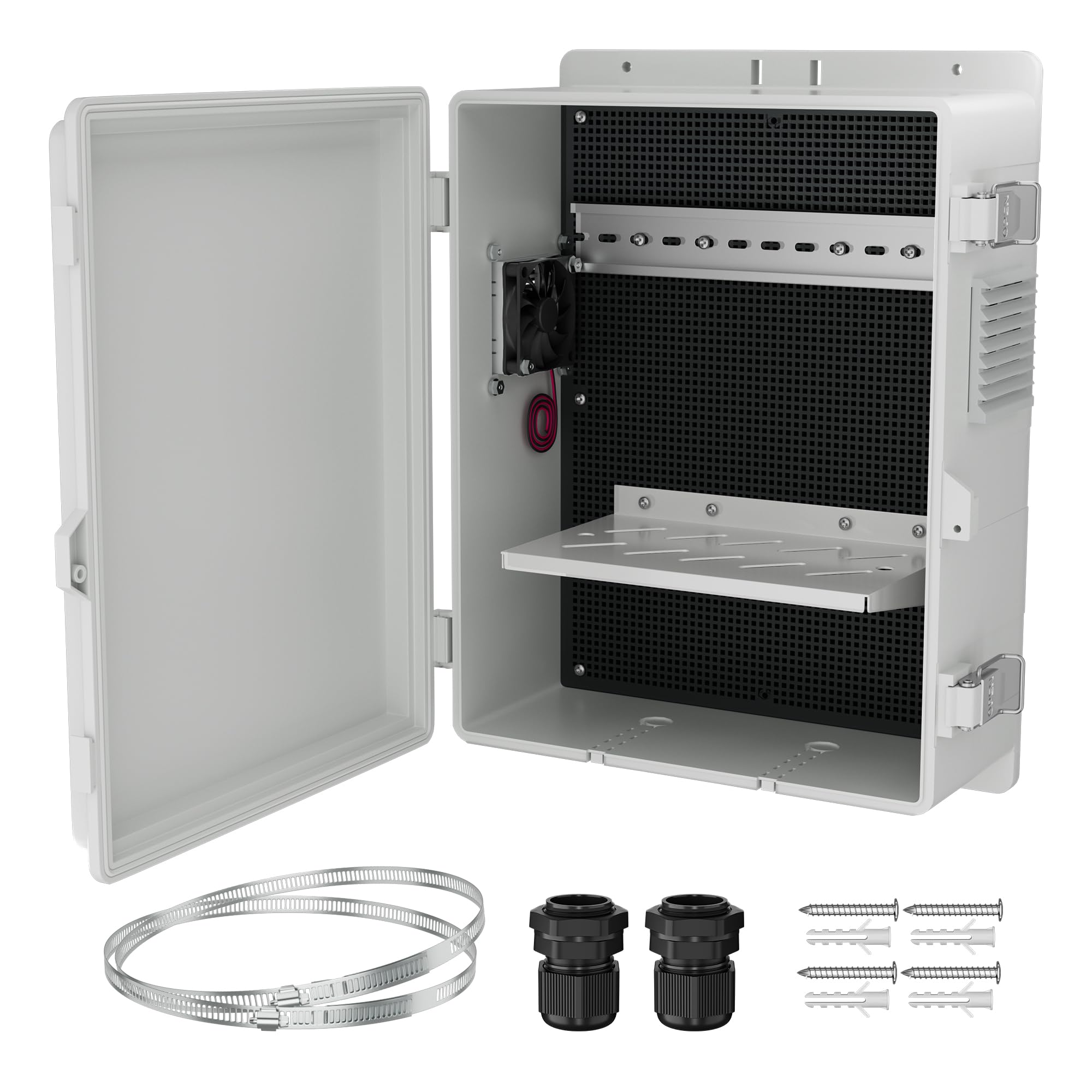 Photo 1 of !!!USED/DIRTY**FINAL SALE!!Joinfworld Vented Outdoor Electrical Box Waterproof Nema Enclosure 16x11x6 Plastic WiFi Box with Stainless Steel Buckle Fan Vented Dust Screen
