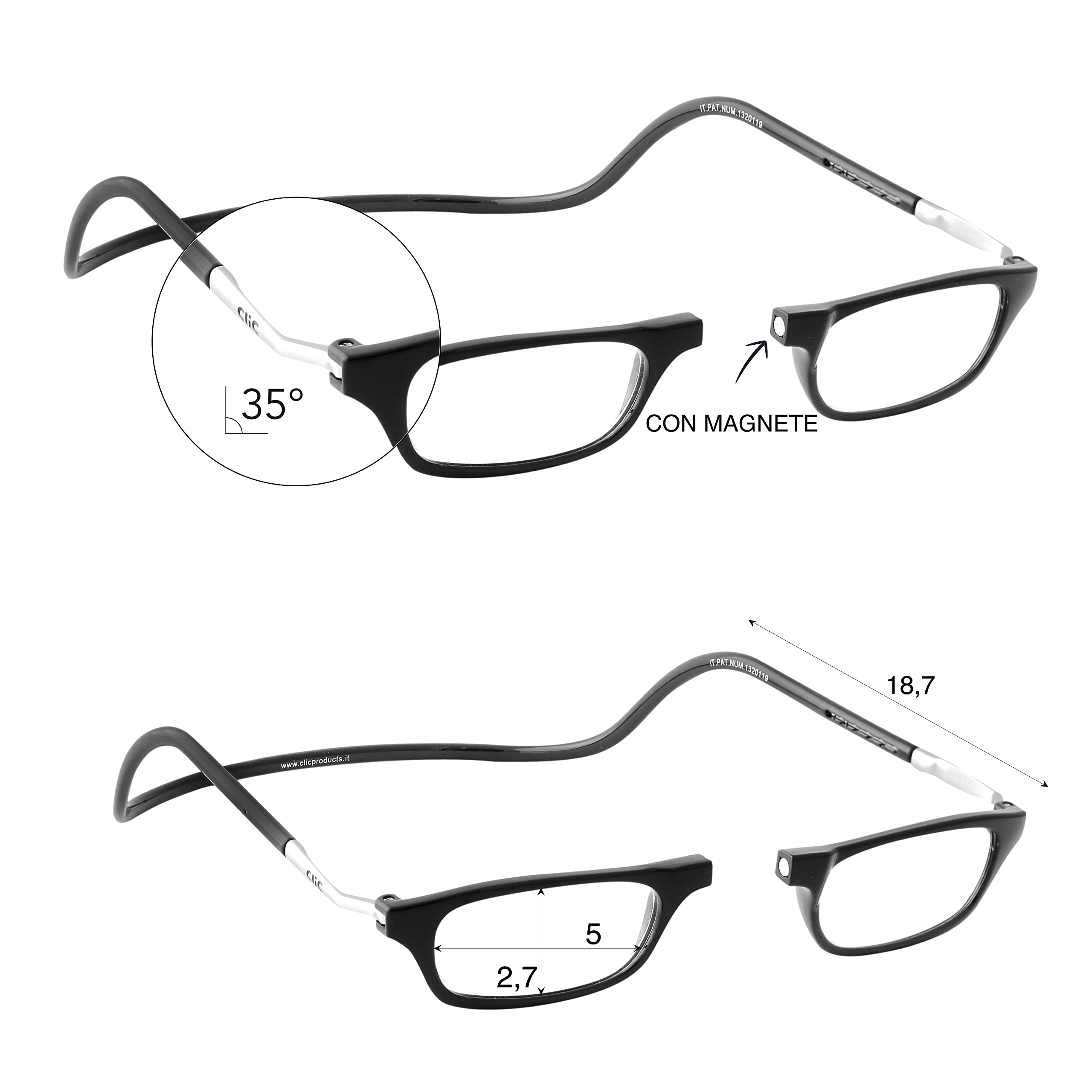 CliC Eyewear Occhiali da lettura uomo XL | Occhiali da lettura con calamita | Occhiali lettura in poliammide TR90 | Occhiali monofocali flessibili