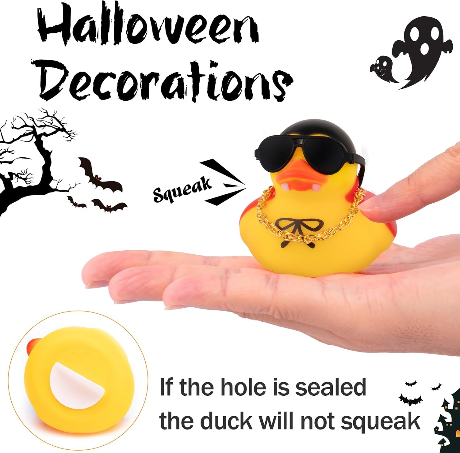 wonuu Car Dashboard Rubber Ducks for Halloween, Decorations Duck for Office Desk Ornament Accessories with Glasses Necklace, for Halloween Party Gifts (Vampire)