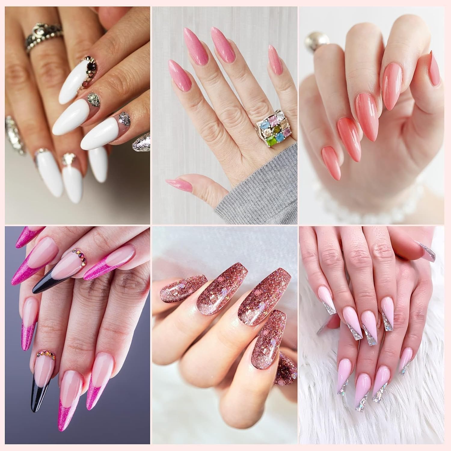 Phoenixy Kit Ricostruzione Unghie 6 Colori Gel Ricostruzione Unghie con Base e Top Coat Soluzione Slip Acrigel per Unghie Set Unghie Gel Ricostruzione Bianco Rosa 15ML