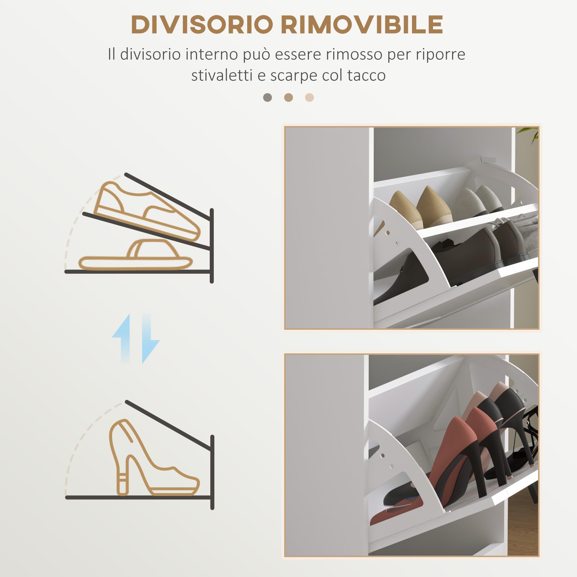 HOMCOM Scarpiera Salvaspazio con 3 Cassetti Ribaltabili per 15 Paia di Scarpe, Mobile Porta Scarpe con Ripiano Regolabile, 54x24x117.5 cm, Bianco