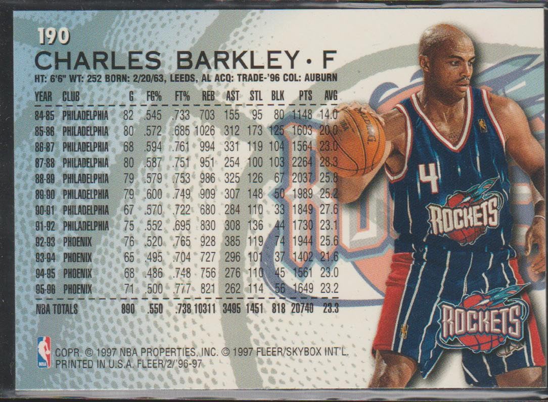 Amazon.com: 1996-97 Fleer Charles Barkley Rockets Basketball Card 