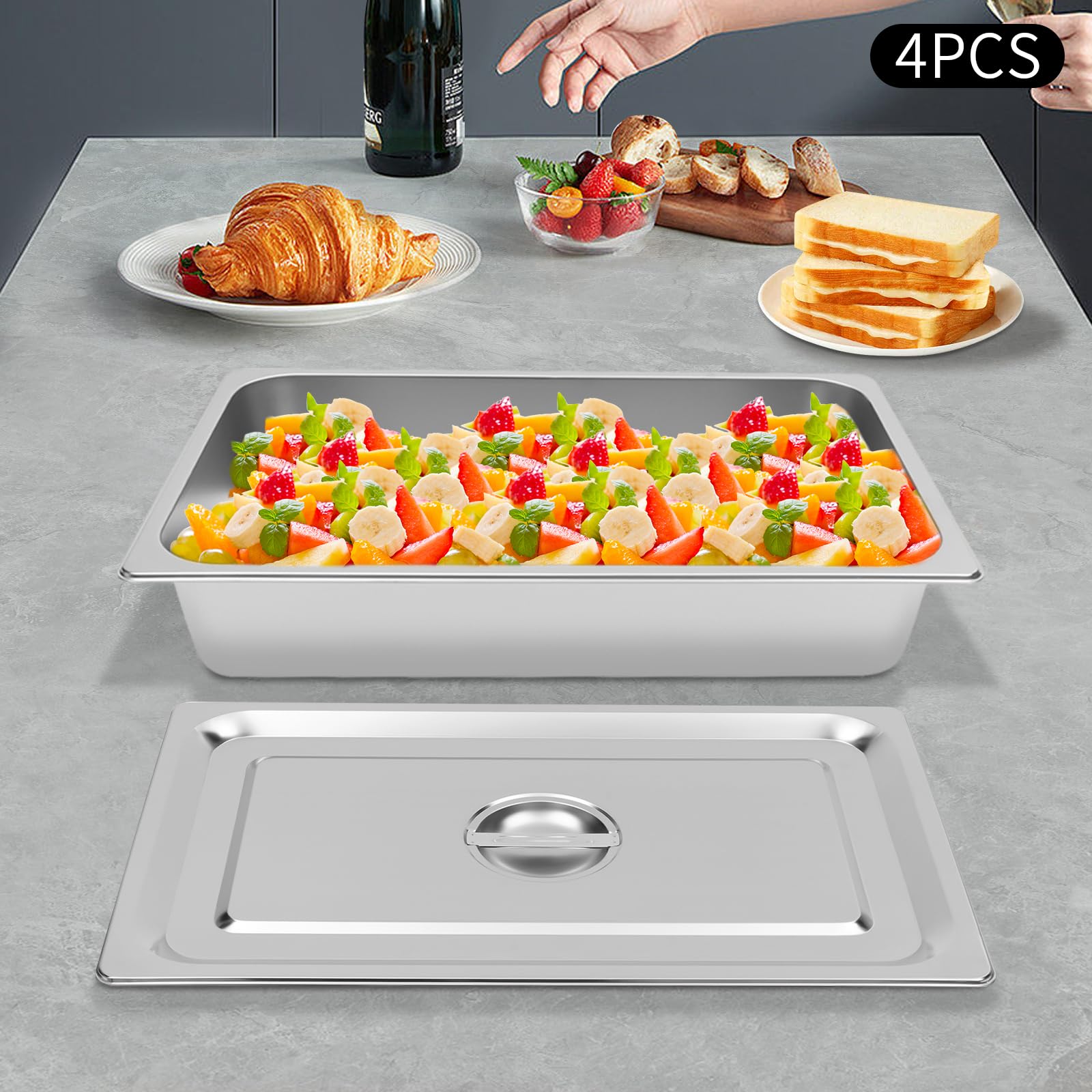 Set di 4 piatti piatti piatti vassoio per gastro-acciaio inox piatto con coperchio vassoio per gastronorme coperchio incasso impermeabile impilabile per ristoranti e case
