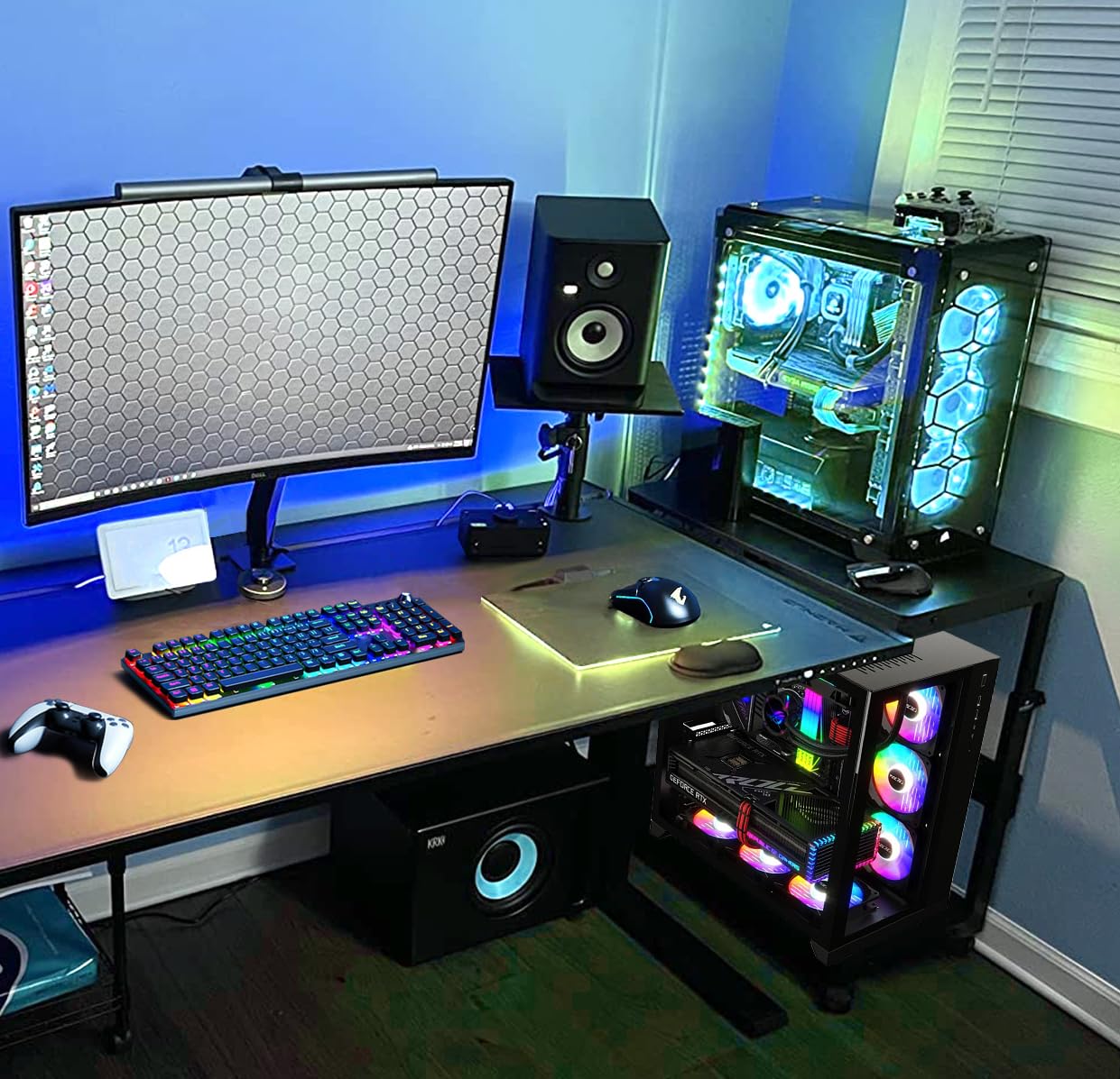 support pour processeur à 2 couches - Réglable en hauteur - Boîtier ATX - Imprimante de bureau - Avec roulettes et tapis de souris