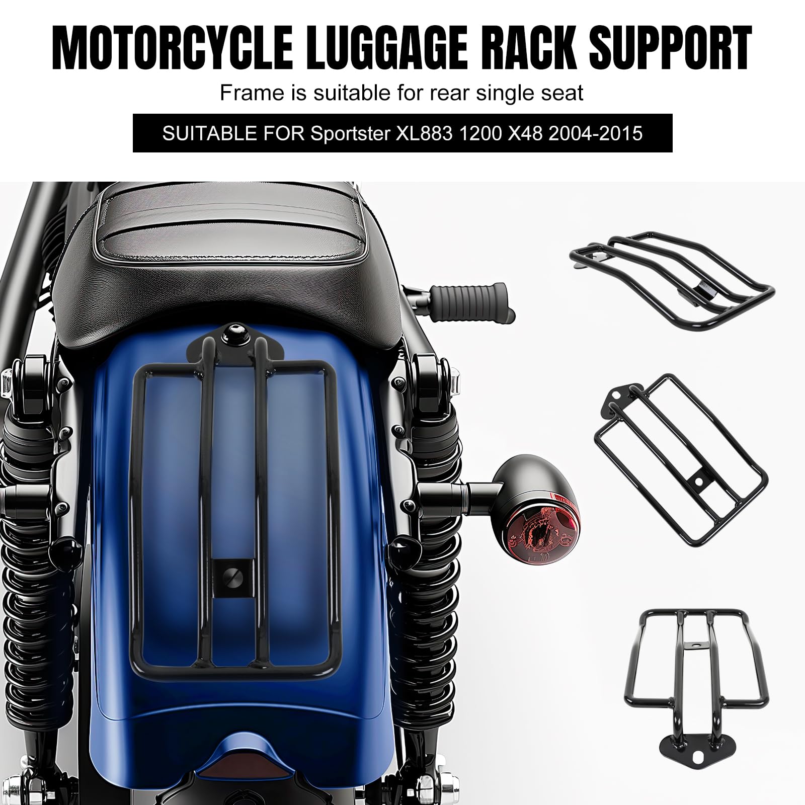 DREAMIZER Motorrad Hinterradgepäckträger, Motorrad Solositz Hinterradgepäckträger Kompatibel mit Harley Sportster XL 883 48 72 1200, 2004-2015, Schwarz