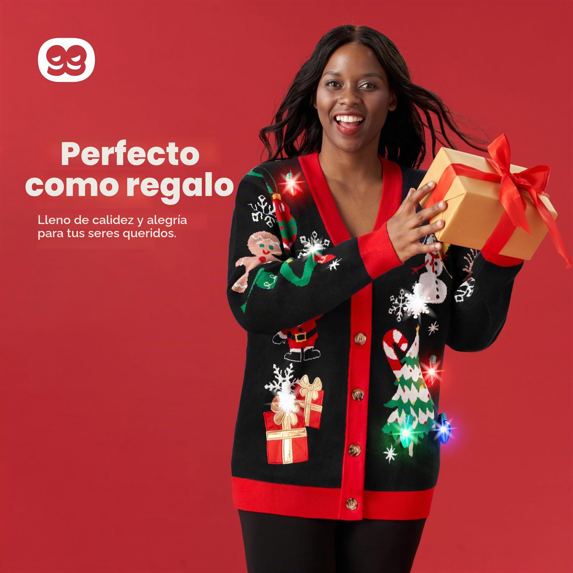 Giggling Getup - Cárdigan Feo para Mujer, suéter de Reno con luz navideña