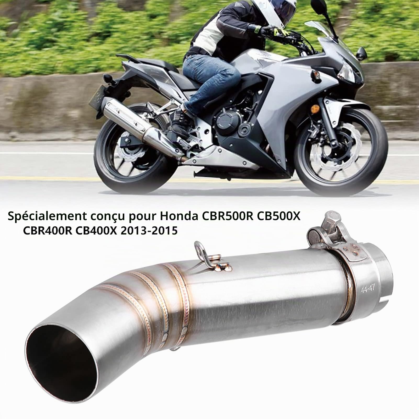 Qiilu Motos systèmes d'échappement Collecteurs d'échappement, Lien intermédiaire de tuyau d'échappement de moto pour CBR500R CB500X CBR400R CB400X