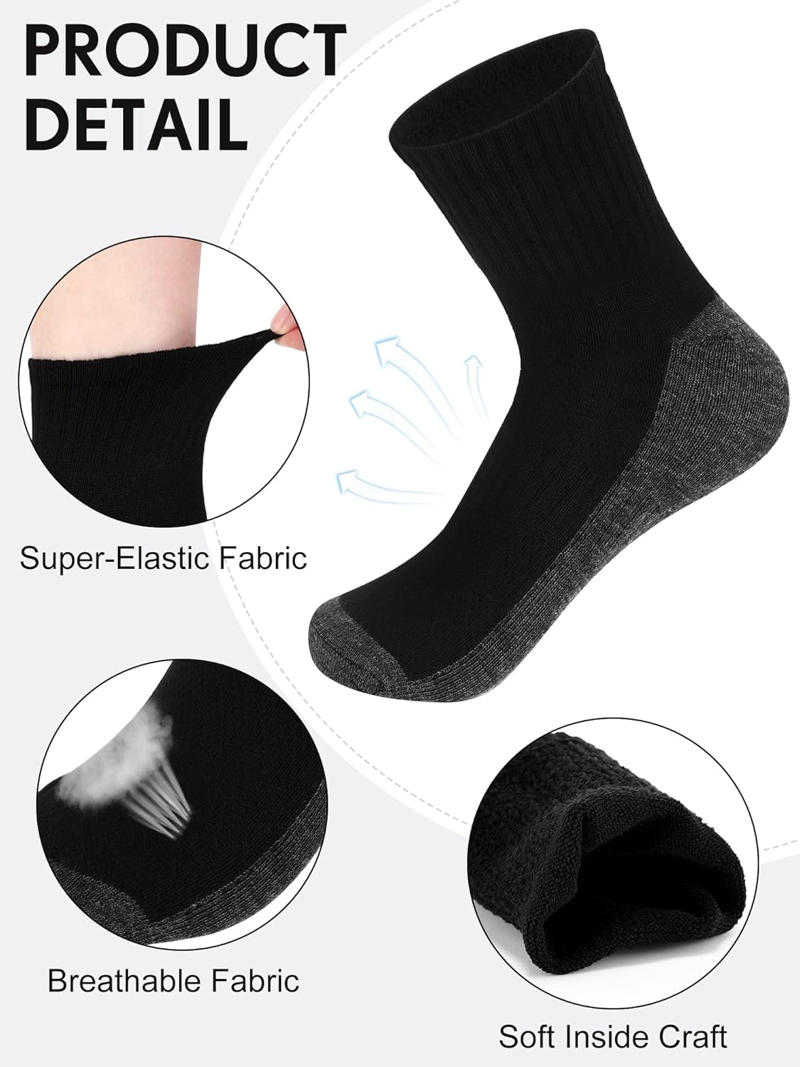 Vabean 60 Pairs Crew Socks Bulk Anti Slip Wicking Soft Calf Socks for Men Women Unisex Hiking