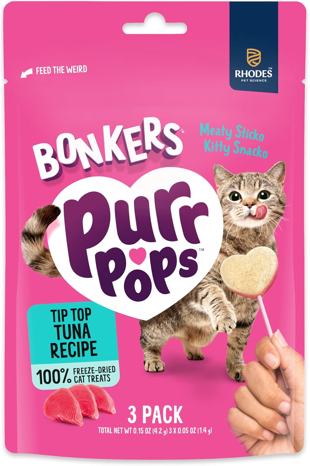 Bonkers Purrpops, Freeze Tip Top Tuna Flavor Lollipop Cat Treats, Healthy Single Ingredient Treats, Training Treats or Food Topper, for All Breeds and Ages, Value Pack (13 Pack 45 Treats)