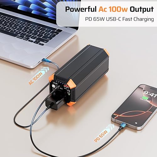 Miniatura 2 de Banco de energía portátil con salida de CA, cargador portátil de 100 W, 98 Wh27000 mAh de alta capacidad con 65 W PD USB C banco de batería para