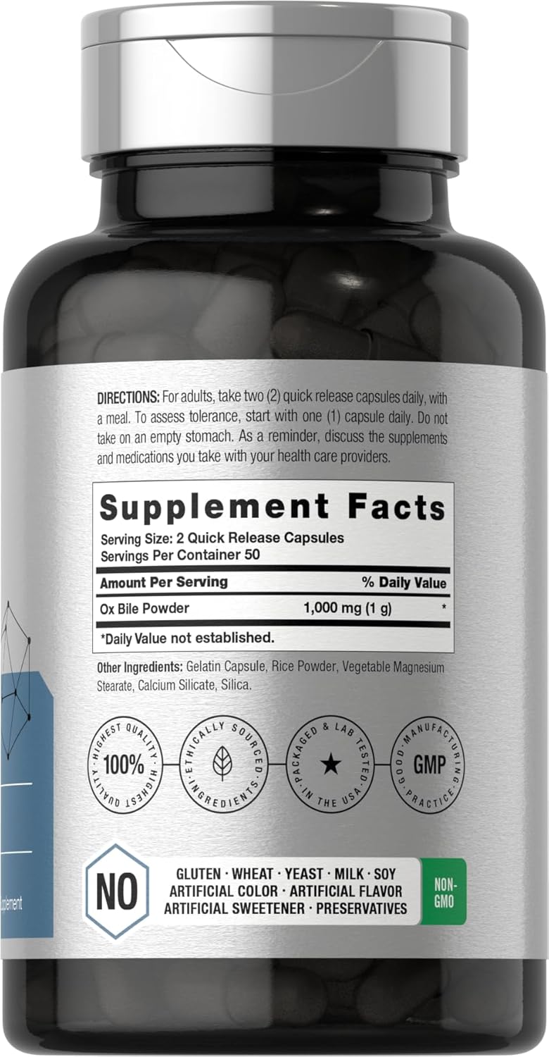 Horbäach Ox Bile Supplement | 1000mg | 100 Capsules | Digestive Enzymes Supplement | Non-GMO & Gluten Free - Image 2