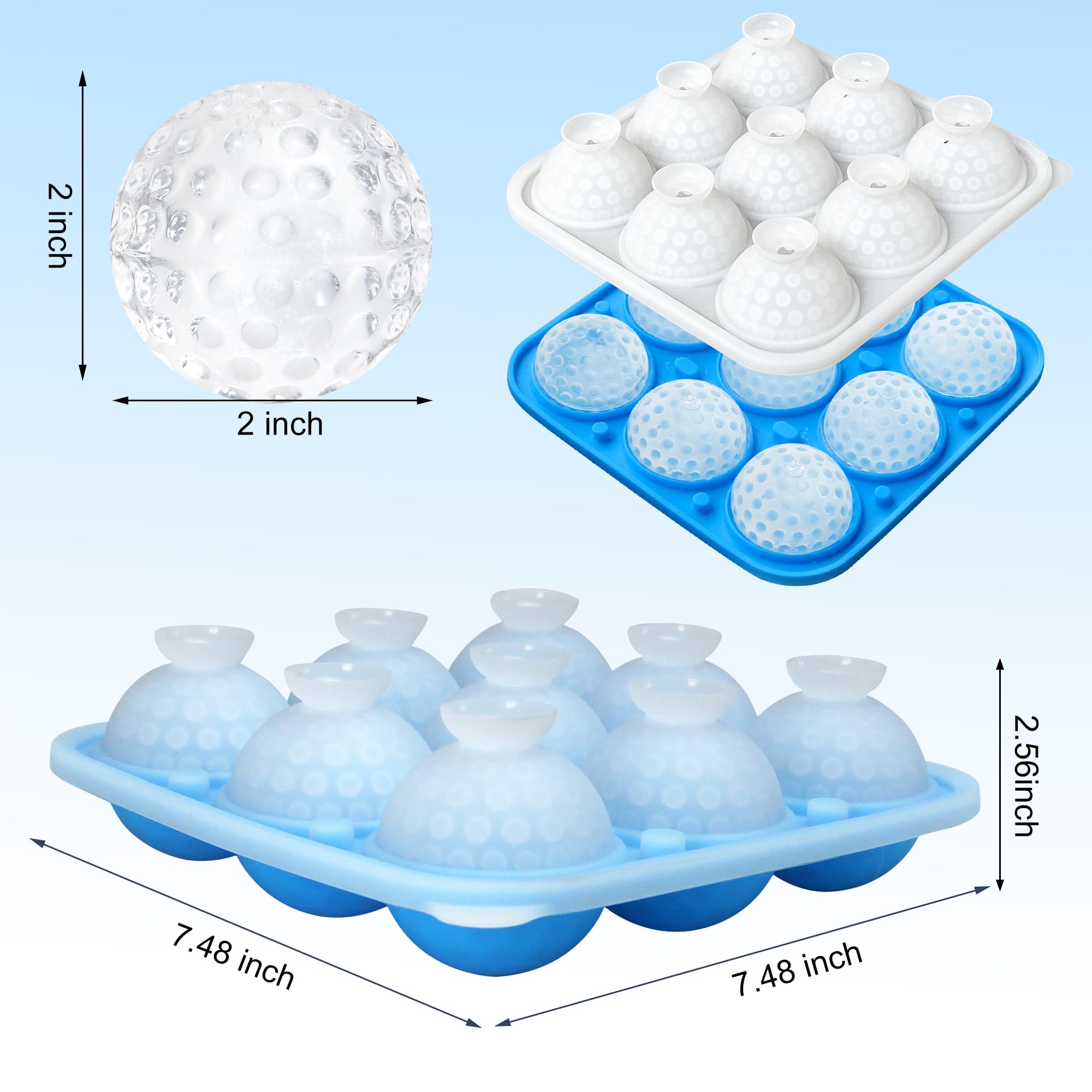 Sidosir Moldes de silicona para pelotas de golf con tapa para decoración de pasteles, bola de golf 3D de 9 cavidades para hielo, dulces, bomba de chocolate caliente