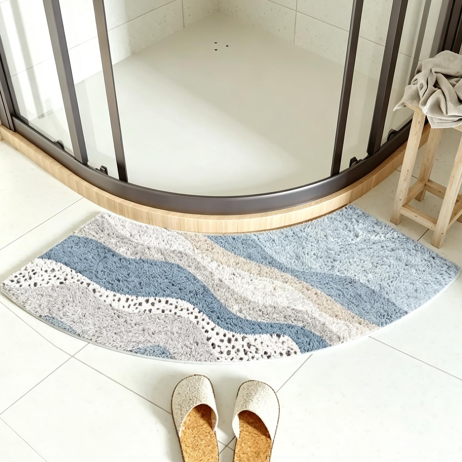 Curved Shower Mat, Corner Bath Mat, 40x100 cm, Grey, Corner Bath Mat, Machine Washable, Quick Water Absorption, Anti-Slip Base