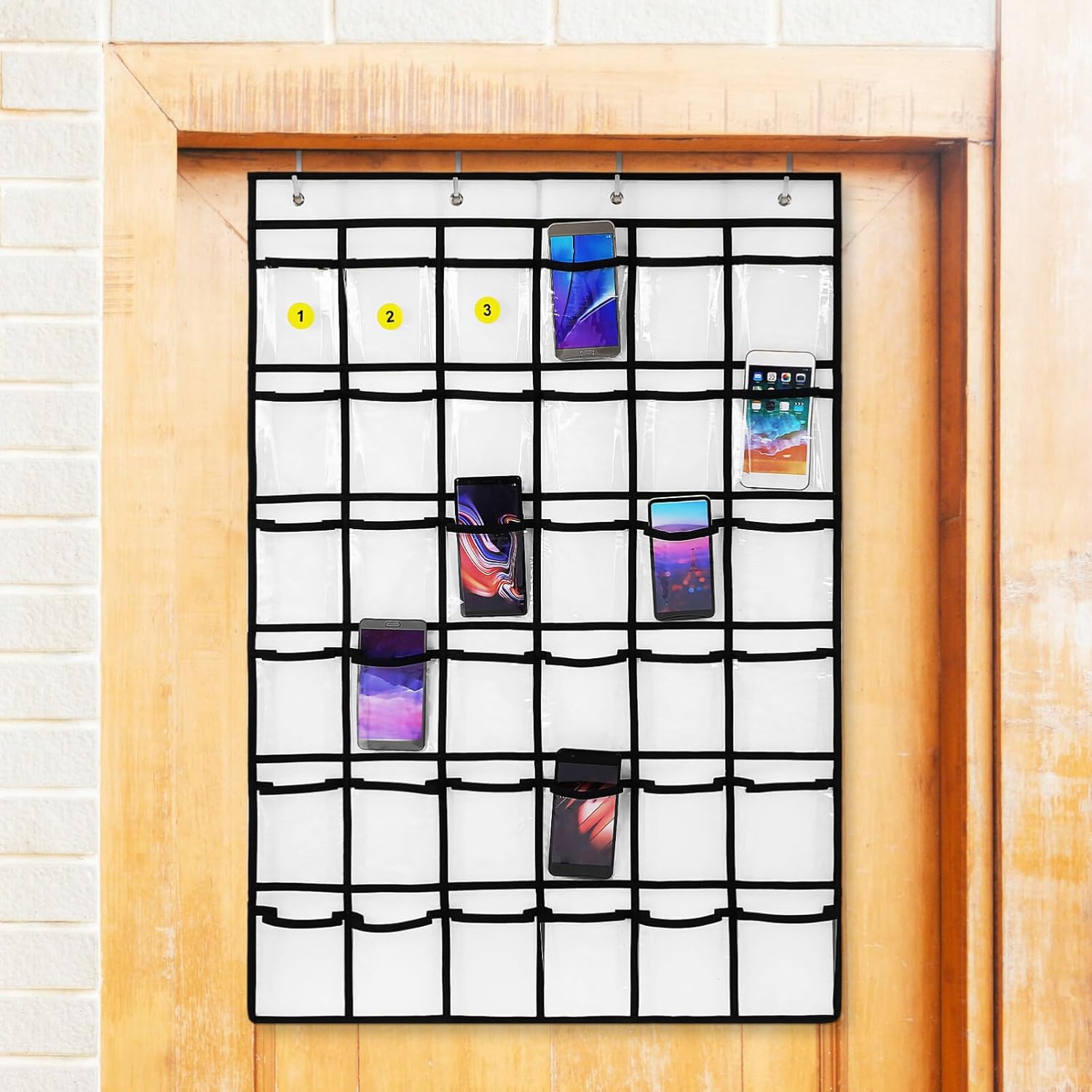 Ciieeo 36 Pockets Classroom Pocket Chart Classoom Cell Phones Calculator Holder Pocket Chart for Calculator Holder with 36 Number Stickers