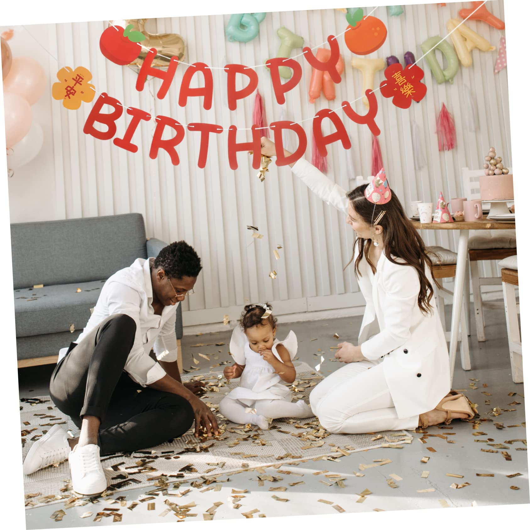 TOPBATHY 5 Juegos conjunto de de danza del decoración fiesta pancarta cumpleaños decoraciones de ceremonia de boda feliz cumpleaños pancarta de aniversario rojo