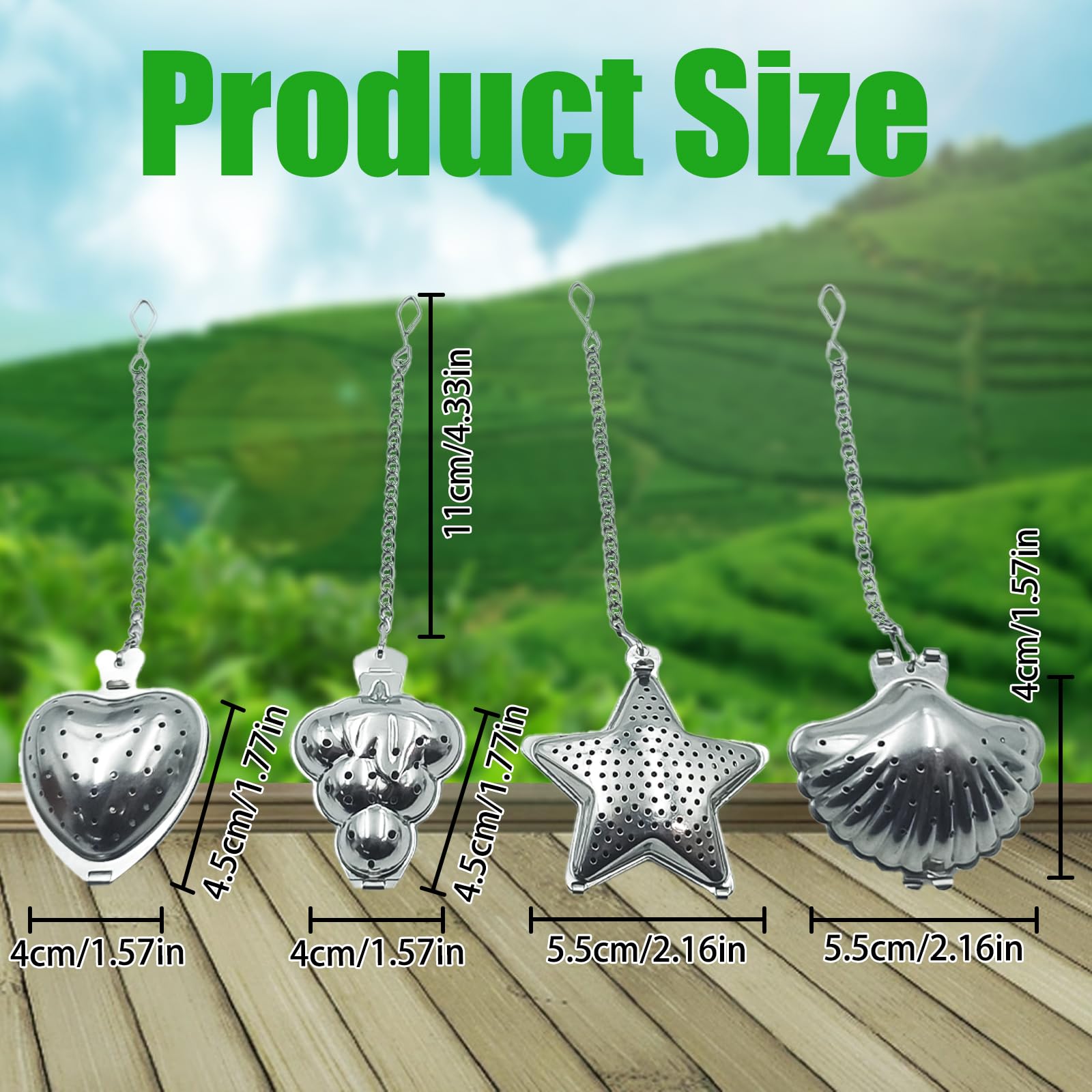 Colini Da Tè A Forma Di Cuore In Acciaio - Set Da 4 Con Catena, Per Tisane E Infusi - Foto 11