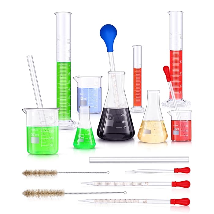 Buy 18 Pieces Lab Glassware Set Beaker Flask Cylinder Set Includes 3