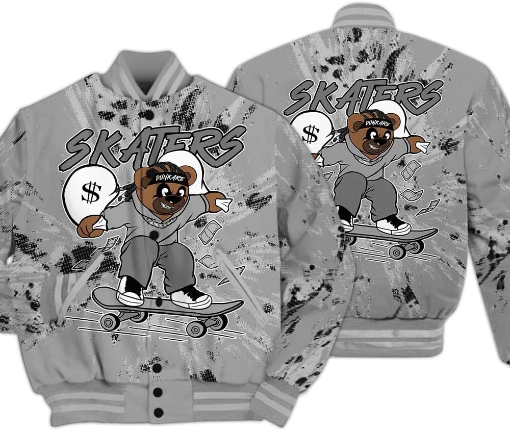 Dunkare Black Wolf Grey 12s Baseball Jacket - Trippin Bear Luxury Varsity Jacket Unisex