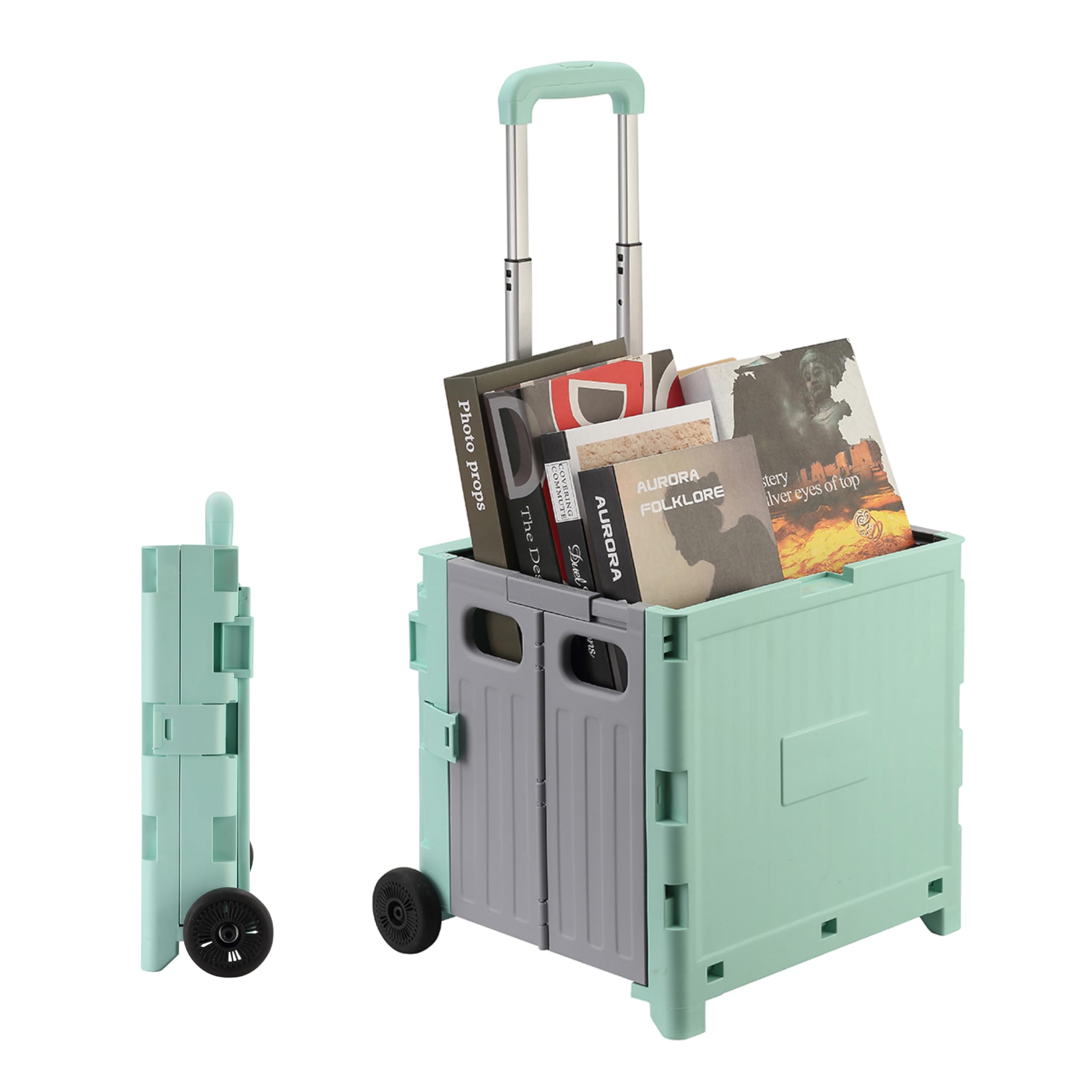 Lawazim Foldable Shopping Cart with Two Wheels 38x34x32.5cm – Collapsible Rolling Utility Cart with Lock, Telescopic Handle, Noiseless Wheels, and Lid - for Grocery, Office, Travel, and Home Storage