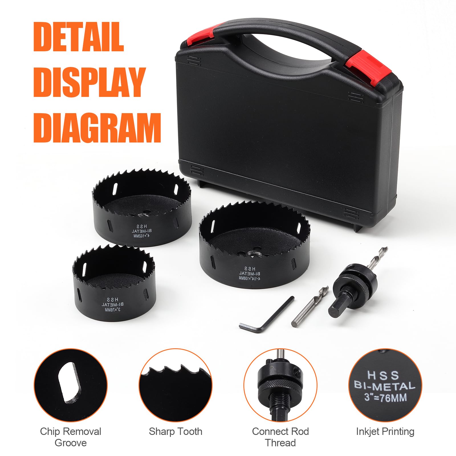 Hole Saw Kit,3PCS Hole Saw Set 76mm 102mm 108mm,Drill Bit for Metal and Wood,HSS Bi-Metal Hole Cutter with cutting Depth of 32mm for Punching Circular Holes on Ceiling Board Acrylic Panel - Image 3