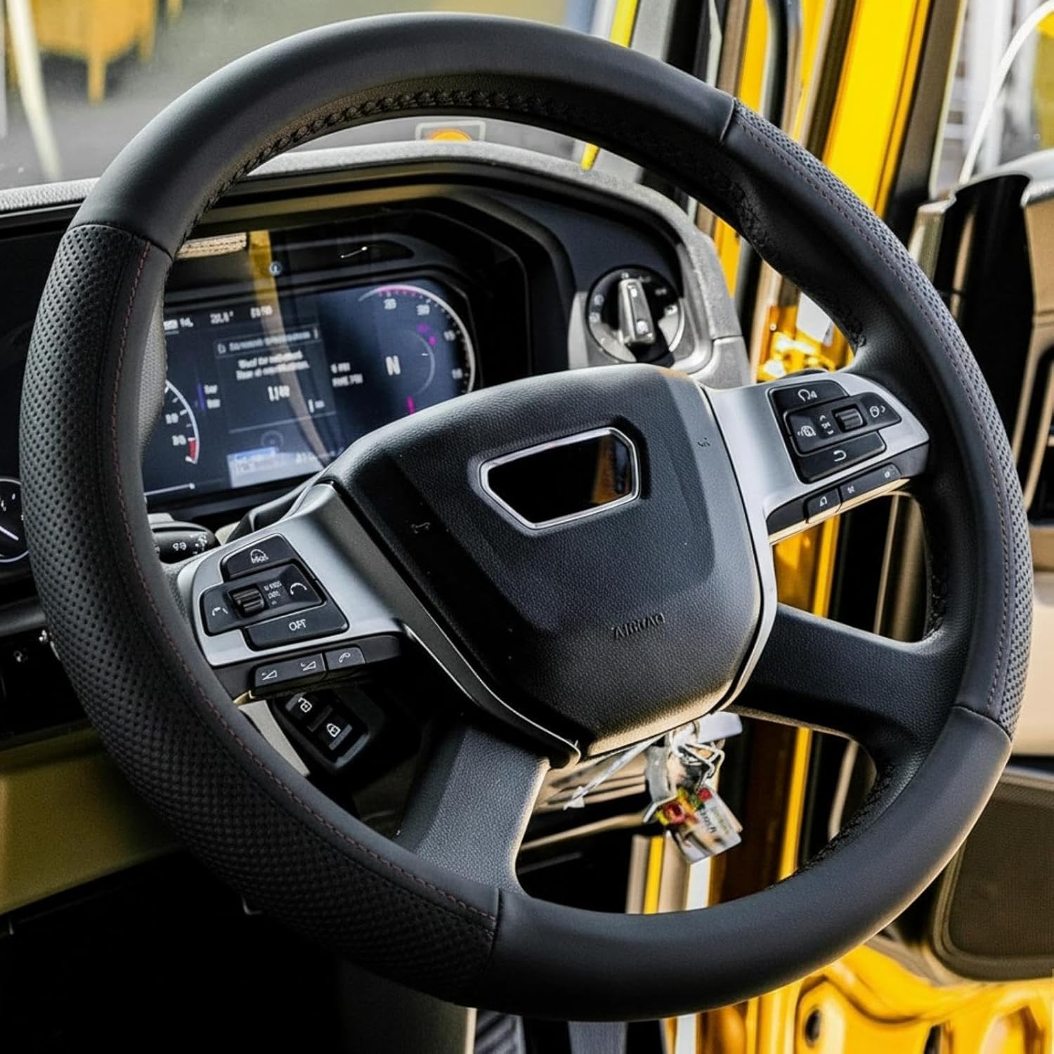 DaisyInner 17.5-18 Inch Truck Steering Wheel Cover Leather Wheel Semi-Truck Comfy Grip Cover Anti-Slip Car Accessory, Fits Rv, Big Rig and Classic Car (Black, Simple Style)