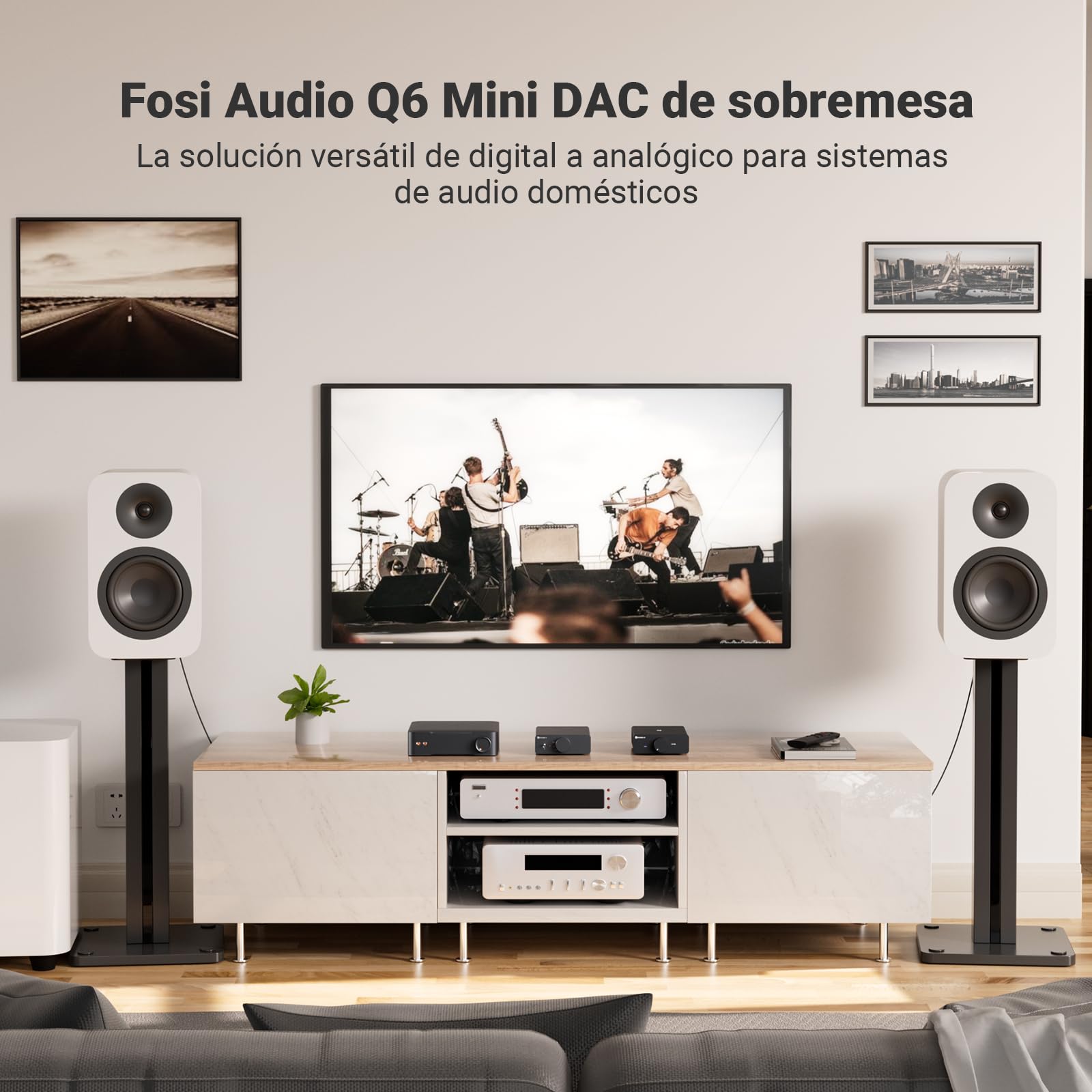 Fosi Audio Q6 Mini DAC de escritorio, convertidor de audio digital a analógico USB C para amplificador estéreo doméstico y amplificador de auriculares, entrada OPT/COA, salida/subsalida RCA