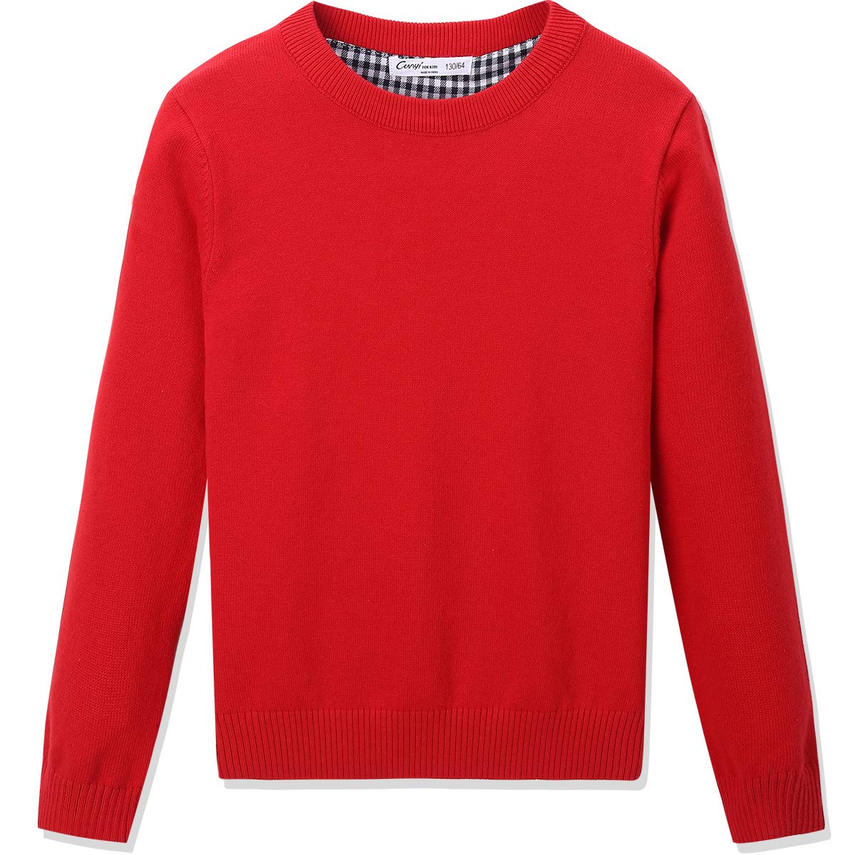 CUNYI Boys' Long Sleeve Crew Neck Cotton Pullover Knit Sweater, Red, 120