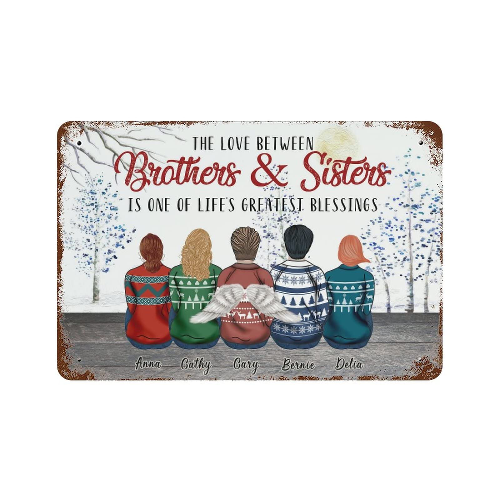 Plaque métal aluminium sapin de Noël déco personnalisée frères et sœurs 30x45cm