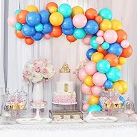 Vista 6 de Kit de arco de globos, 87 piezas de guirnalda de globos arcoíris, arco de globos, globo de látex arco iris en azul, rosa, amarillo, naranja