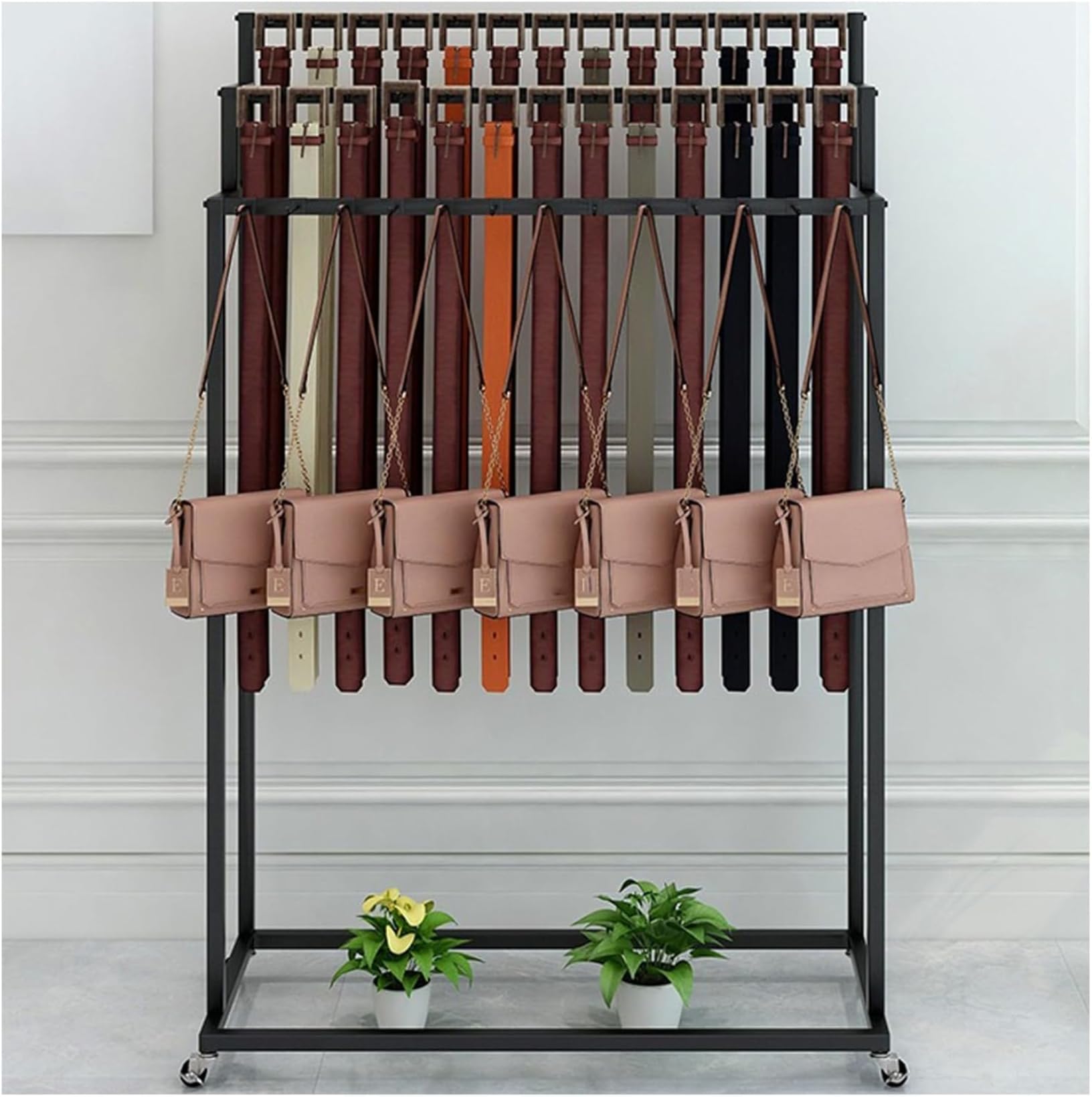YNBSHGAA Metal Hanger for Belts Display, Standing Organizer for Ties, Scarves, Shawls - Store in Wardrobe or Shop,Black-120x40x150CM