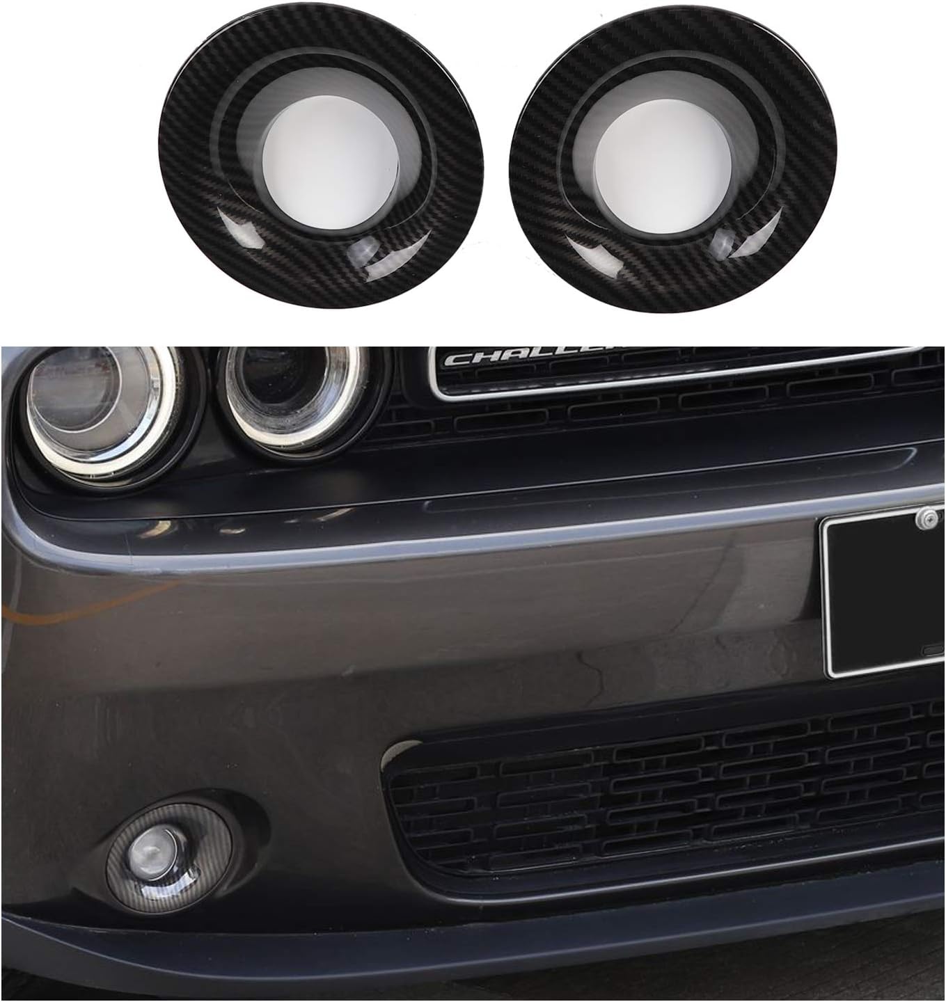 Voodonala for Challenger ABS Carbon Fiber Front Foglights Covers Trim for 2015-2020 Dodge Challenger Accessories, 2pcs