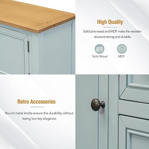 Miniatura 13 de Mesa de consola buffet aparador sofá mesa auxiliar de entrada con 4 cajones de almacenamiento, 2 armarios y estante inferior para sala de estar Gris