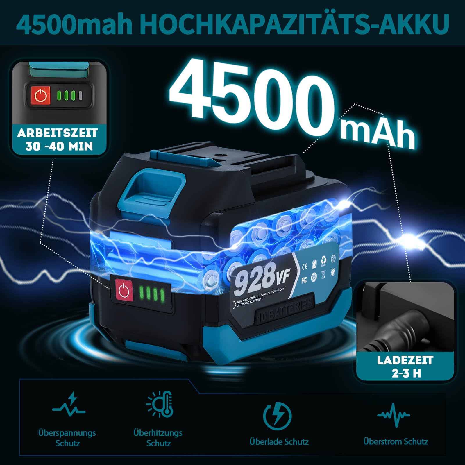 Makita Akku Schneefräse 18V 1000W, Arbeitsbreite 32 cm, Wurfweite 6m, Blau