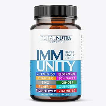 10-In-1 Immune Support Supplement Immune Boosters for Adults & Kids Daily Immunity Defense with Key Immune System Vitamins Zinc, Vitamin C and D, Plus Elderberry, Quercetin, Echinacea & More, 60 Caps