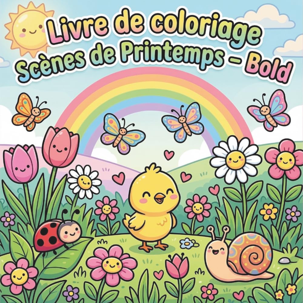 Livre de coloriage de scènes de printemps – Bold: Fleurs, jardins, papillons et paysages printaniers | Dessins faciles à colorier avec lignes épaisses
