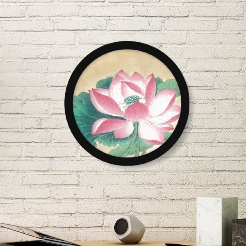 Peinture Eau Lotus cadre en bois noir rond DIYthinker