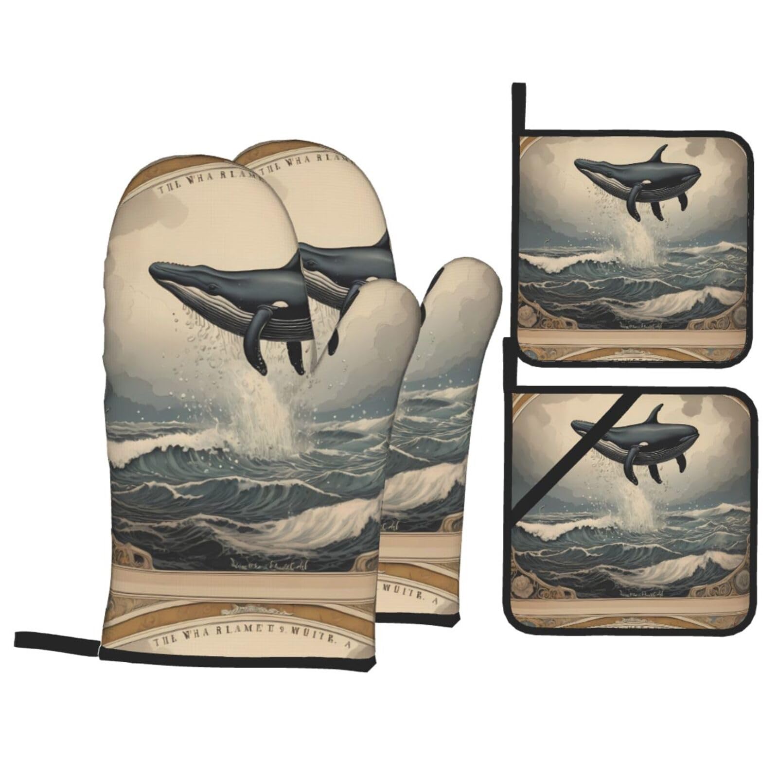 Kitchen Baking Four-Piece Set WHJSSF Dolphin Flying in The air Pattern Heat-Insulating and scalding-Proof for Kitchen Baking and Outdoor Barbecue