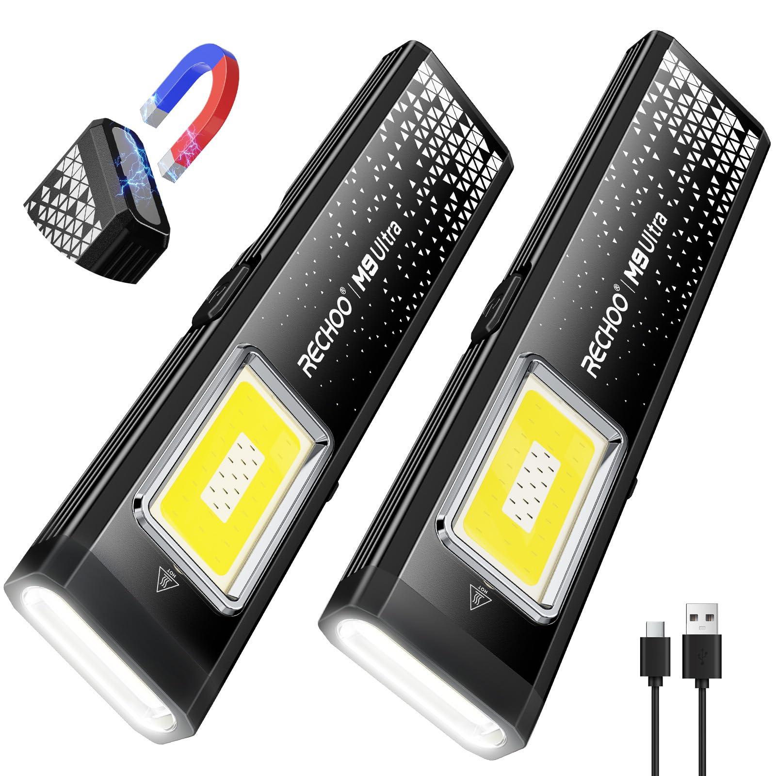 RECHOO Flat EDC Flashlight Rechargeable, 8-Mode Slim Pocket Flashlight with Magnetic Base & Clip, Lightweight Mini Rechargeable Flashlights for Home, Work, Camping, Car Repair & Emergencies : Tools & Home Improvement