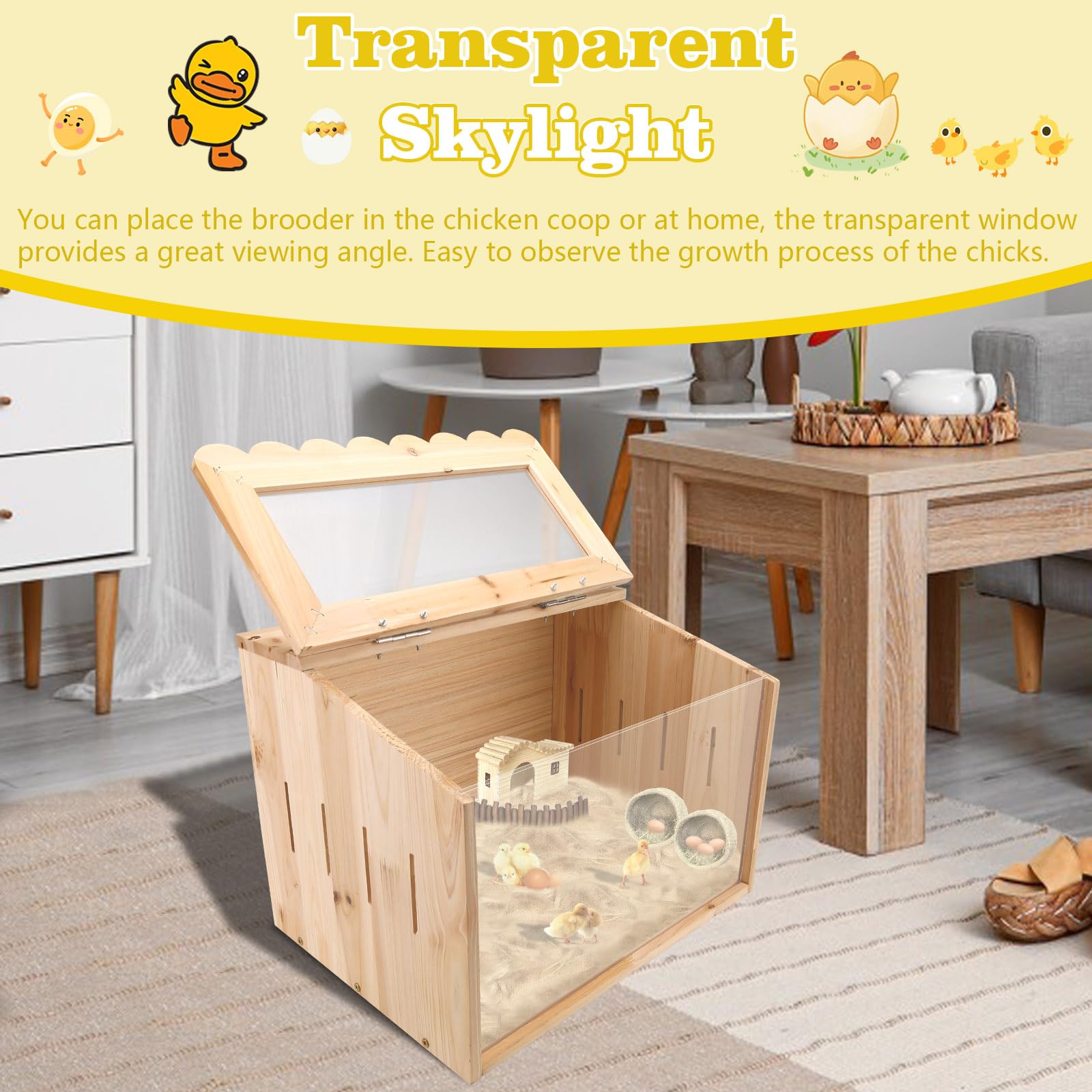 Scatola per allevare polli, grande scatola in legno per pulcini, forniture per polli per bambini, box per animali con parte superiore per polli, anatre, quaglie, criceti (40 x 30 x 30 cm)