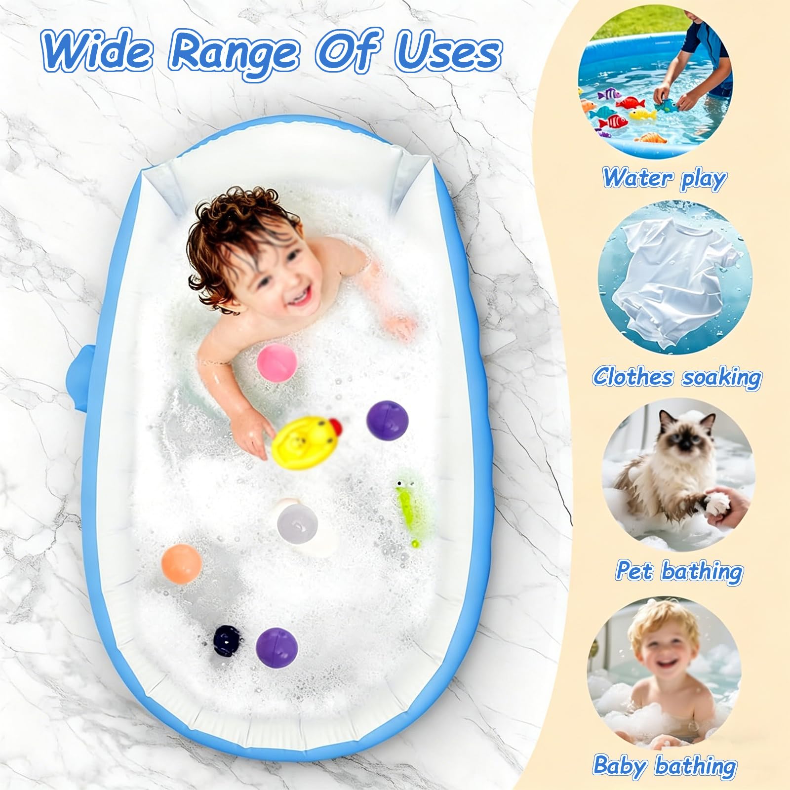 BañEra Inflable,PortáTil De Viaje para BebéS Y NiñOs PequeñOs,con Bomba Aire,Un Imprescindible El BañO,DiseñO Plegable Un FáCil Almacenamiento, ReciéN Nacidos hasta(64 * 98 * 28cm,Blue)