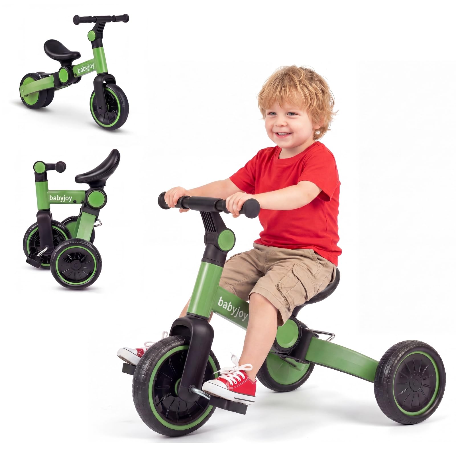 KOMFOTTEU Vélo Enfant 2 à 4 Ans, Charge 30 kg, Pédales Amovibles, Vert