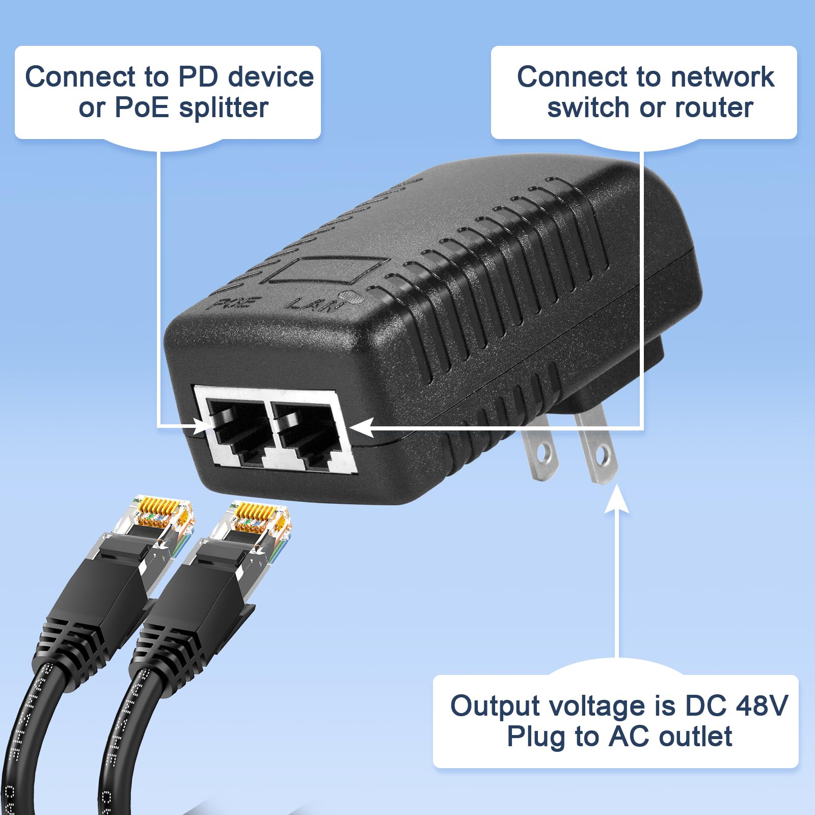 KERUI 48V PoE Injector 100Mbps Ethernet Power Supply PoE Injector POE Adapter Injector IEEE 802.3af Compliant for IP Cameras, IP Phone, PoE Devices