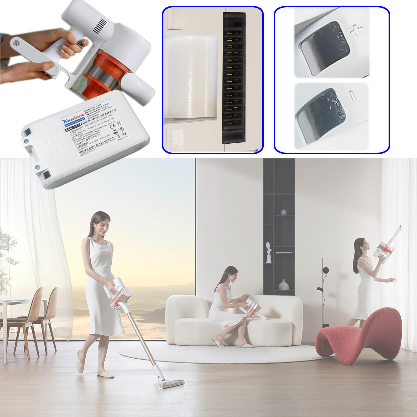 Batteria di ricambio da 3000 mAh per aspirapolvere Xiaomi G9, G9 Plus, G10, G10 Plus, batteria per aspirapolvere Dreame T10, T20, T20 Pro, R10, R10 Pro, V12S, V16S (25,2 V/75,6 Wh)