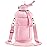 Fimibuke Half Gallon Water Bottle with Sleeve 64 OZ Water Bottle with Handle & Straw Leakproof Motivational Sports Gym Water Bottle with Time Marker BPA Free Water Jug with Neoprene Holder - Rose Pink